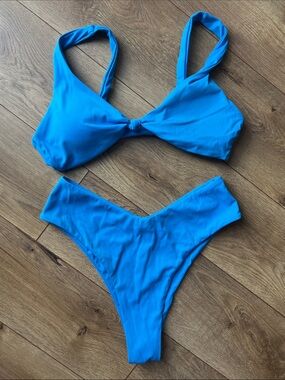 Electric Blue Knot Front High Cut Bikini Set Women's Small